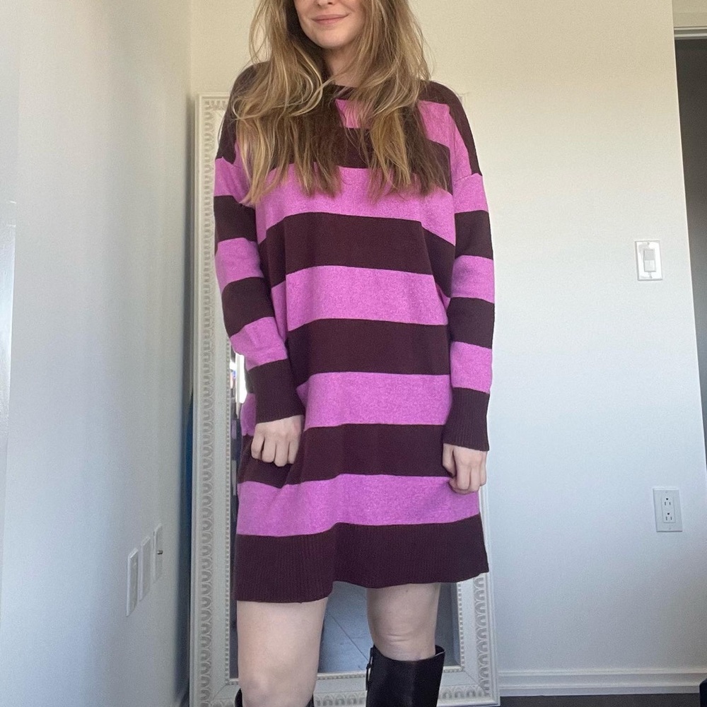 NWT Maroon and fuschia striped sweater dress
